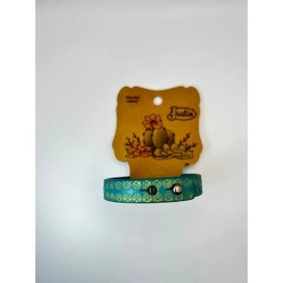 Justin Turquoise Gold Embossed Leather Cuff Bracelet - Picture 2 of 5